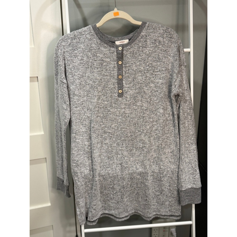 Cherish Womens Gray Heathered Henley Long Sleeve Top Size S T21239 Gorpcore Cozy